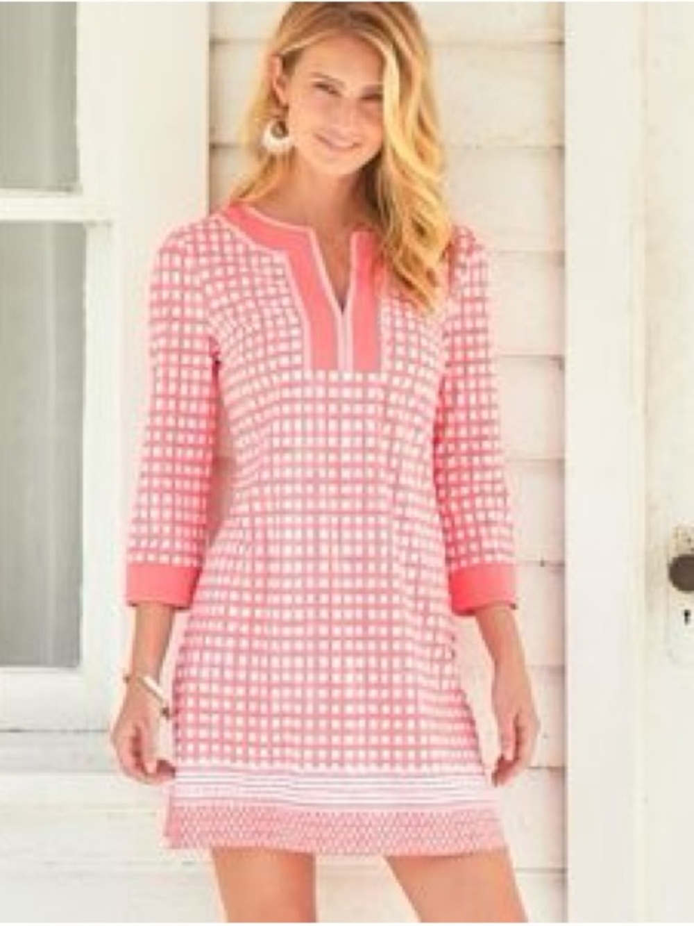 Cabana Life Nantucket Tunic Dress 3/4 Sleeve Pullover Stretch UPF 50+ Large